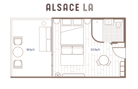 Floor plan for studio, 1 bath, 410 sqft